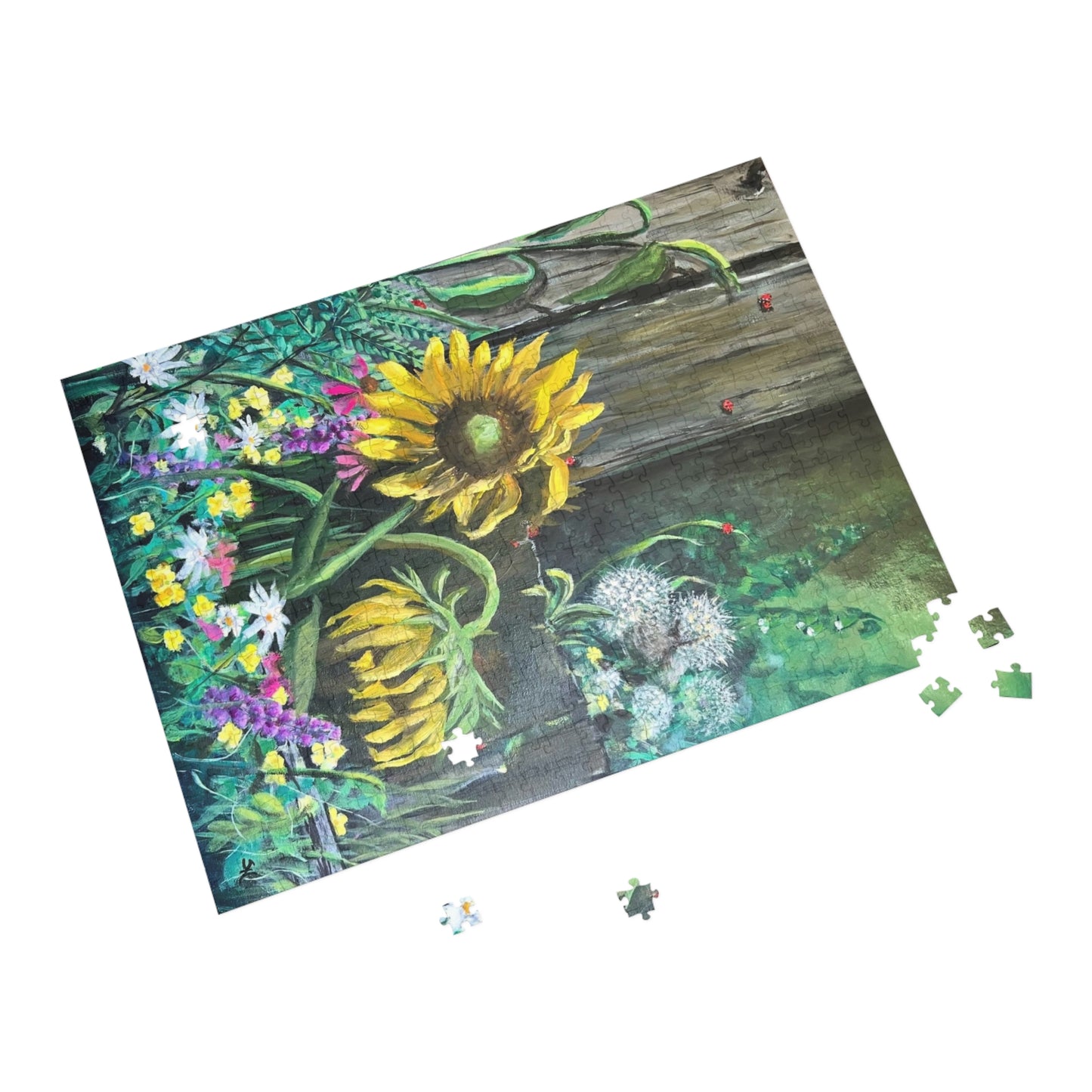 "Barn Sunflowers" Puzzle -  Image from the Original oil painting by Susanne Howard at Website: DancingLakeArt.ca