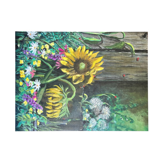 "Barn Sunflowers" Puzzle -  Image from the Original oil painting by Susanne Howard at Website: DancingLakeArt.ca
