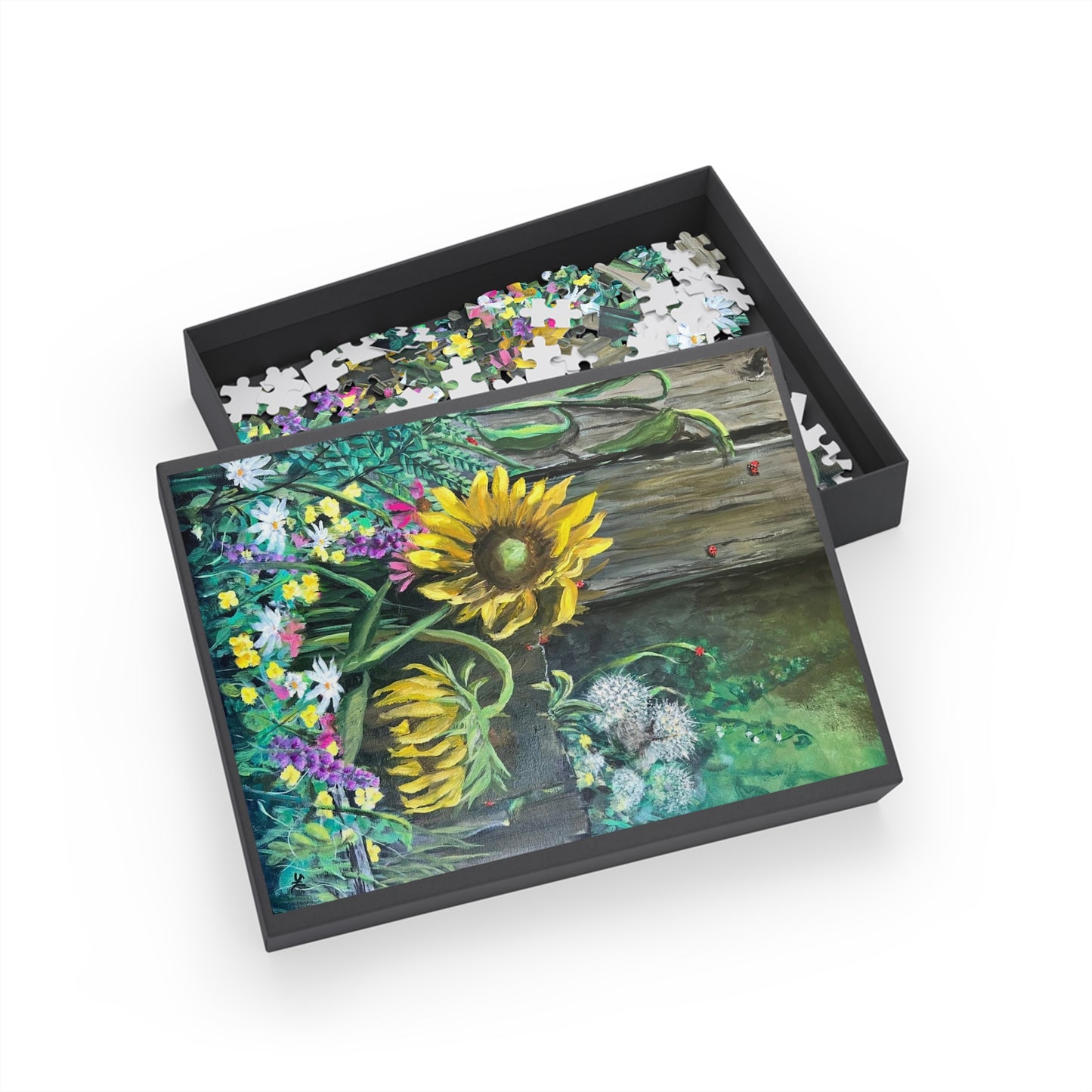"Barn Sunflowers" Puzzle -  Image from the Original oil painting by Susanne Howard at Website: DancingLakeArt.ca
