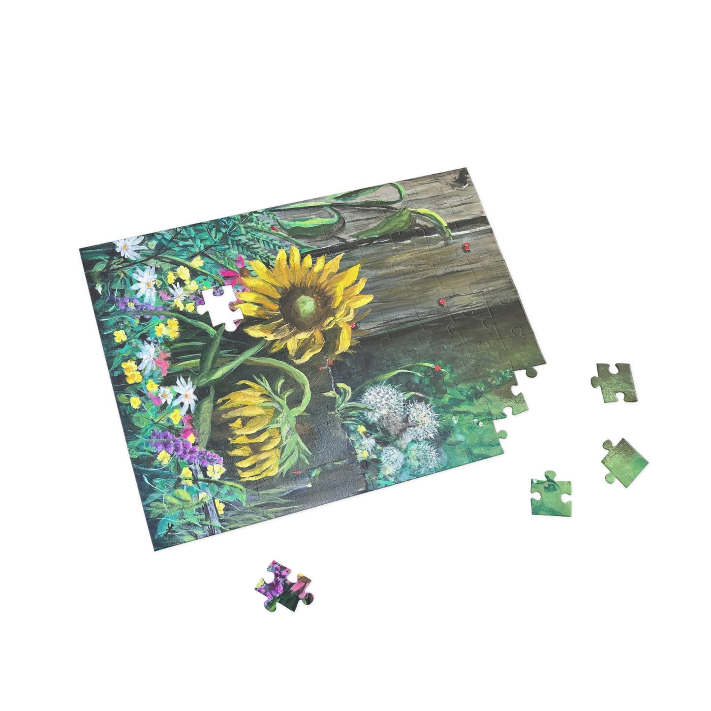 "Barn Sunflowers" Puzzle -  Image from the Original oil painting by Susanne Howard at Website: DancingLakeArt.ca