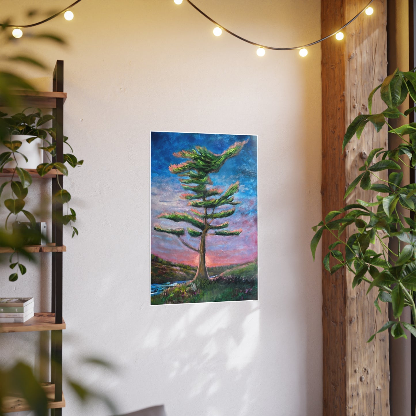Solitary White Pine – Print of the Original oil painting by Susanne Howard with Website: DancingLakeArt.ca