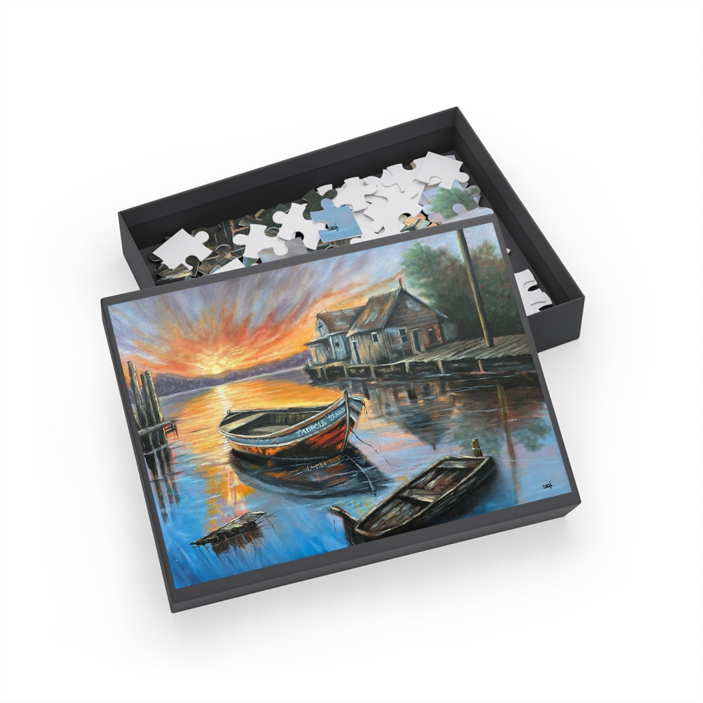"Tadpole Tango Boat" Puzzle:  Image from the Original oil painting by Susanne Howard at Website: DancingLakeArt.ca