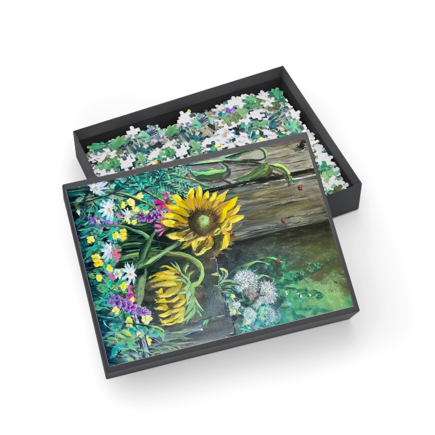 "Barn Sunflowers" Puzzle -  Image from the Original oil painting by Susanne Howard at Website: DancingLakeArt.ca