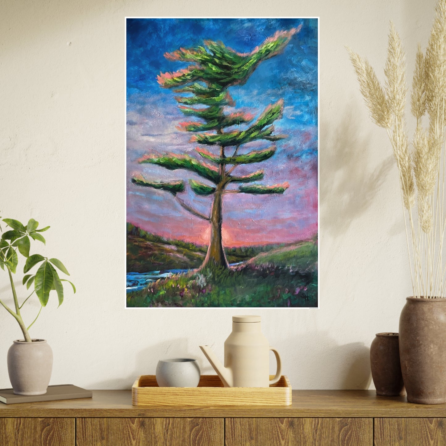 Solitary White Pine – Print of the Original oil painting by Susanne Howard with Website: DancingLakeArt.ca